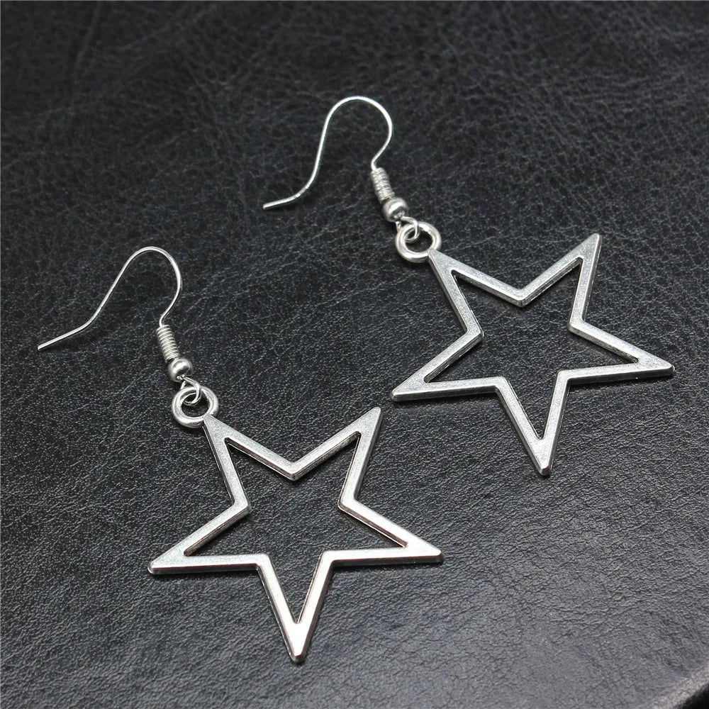 Silver Color Hollow Star Earrings