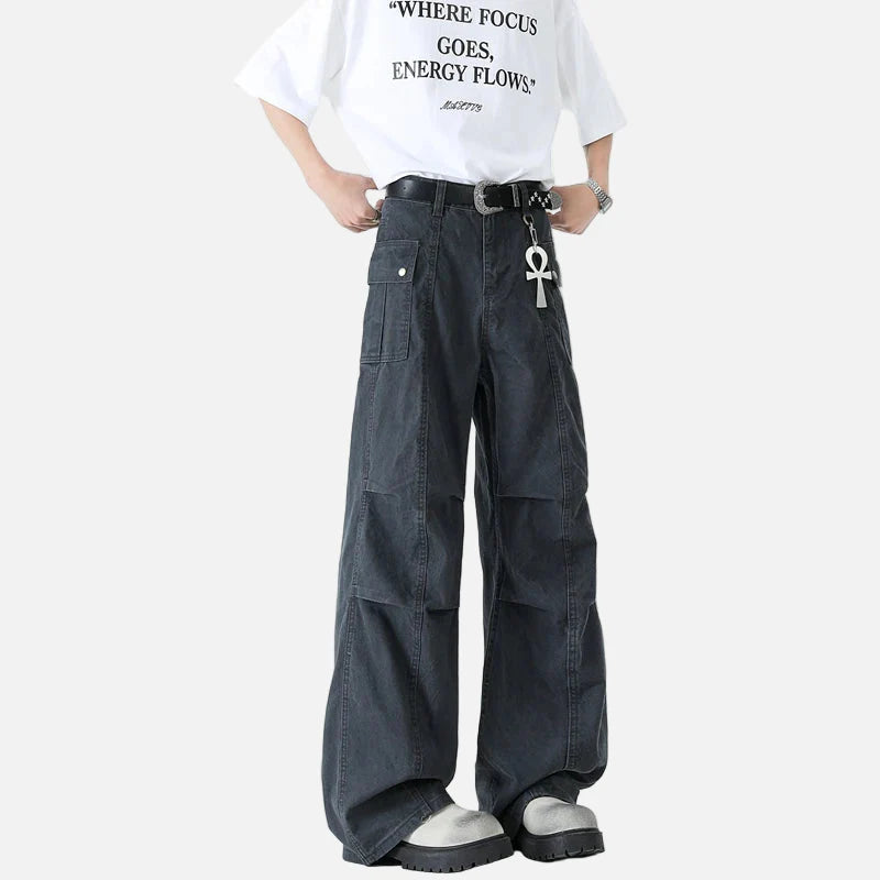 Graue und weiße Cargo-Jeans aus Denim – Arbeitsjeans
