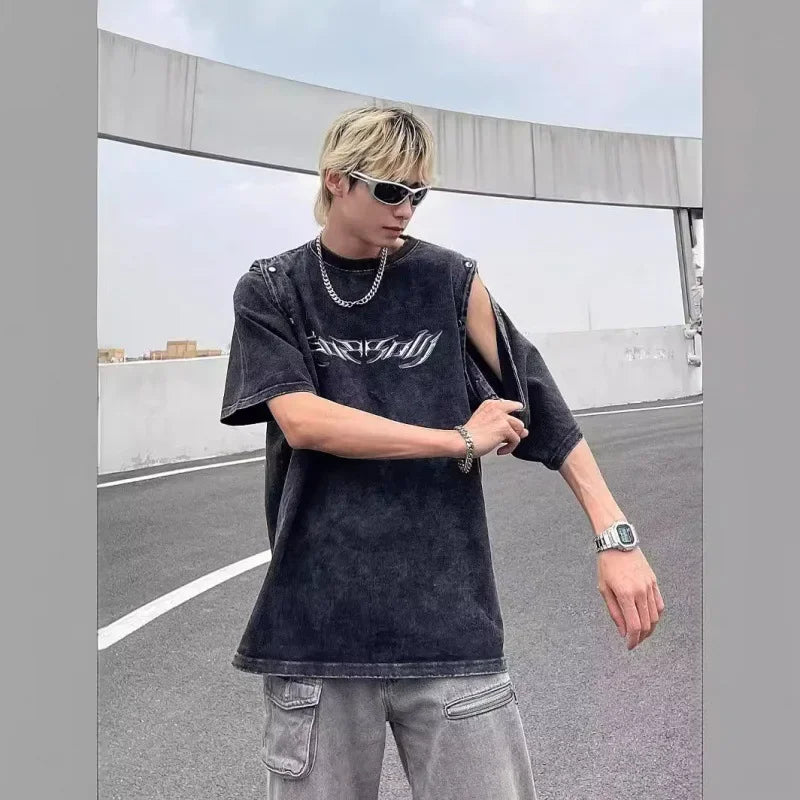 Vintage-gewaschenes Oversize-T-Shirt mit ärmellosem Rundhalsausschnitt