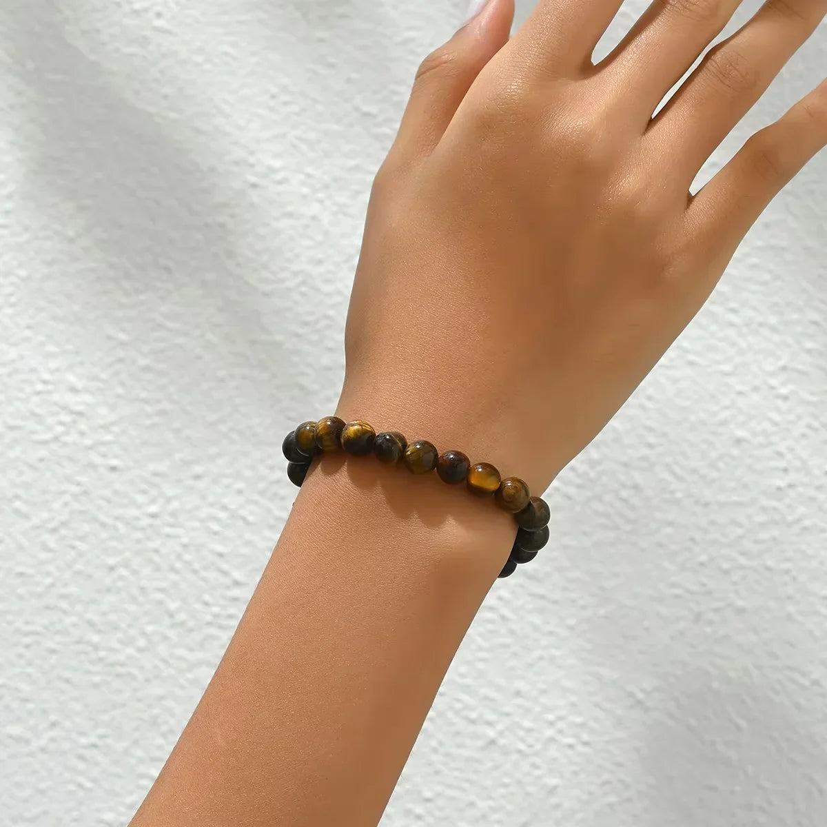 Bracelet élastique en perles œil-de-tigre marron