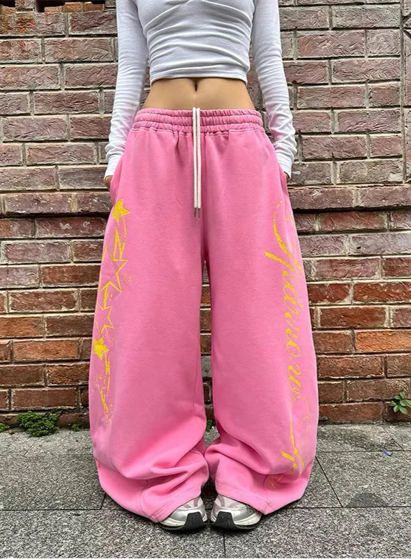 Japanische Oversize-Jogginghose in Pink mit weitem Bein