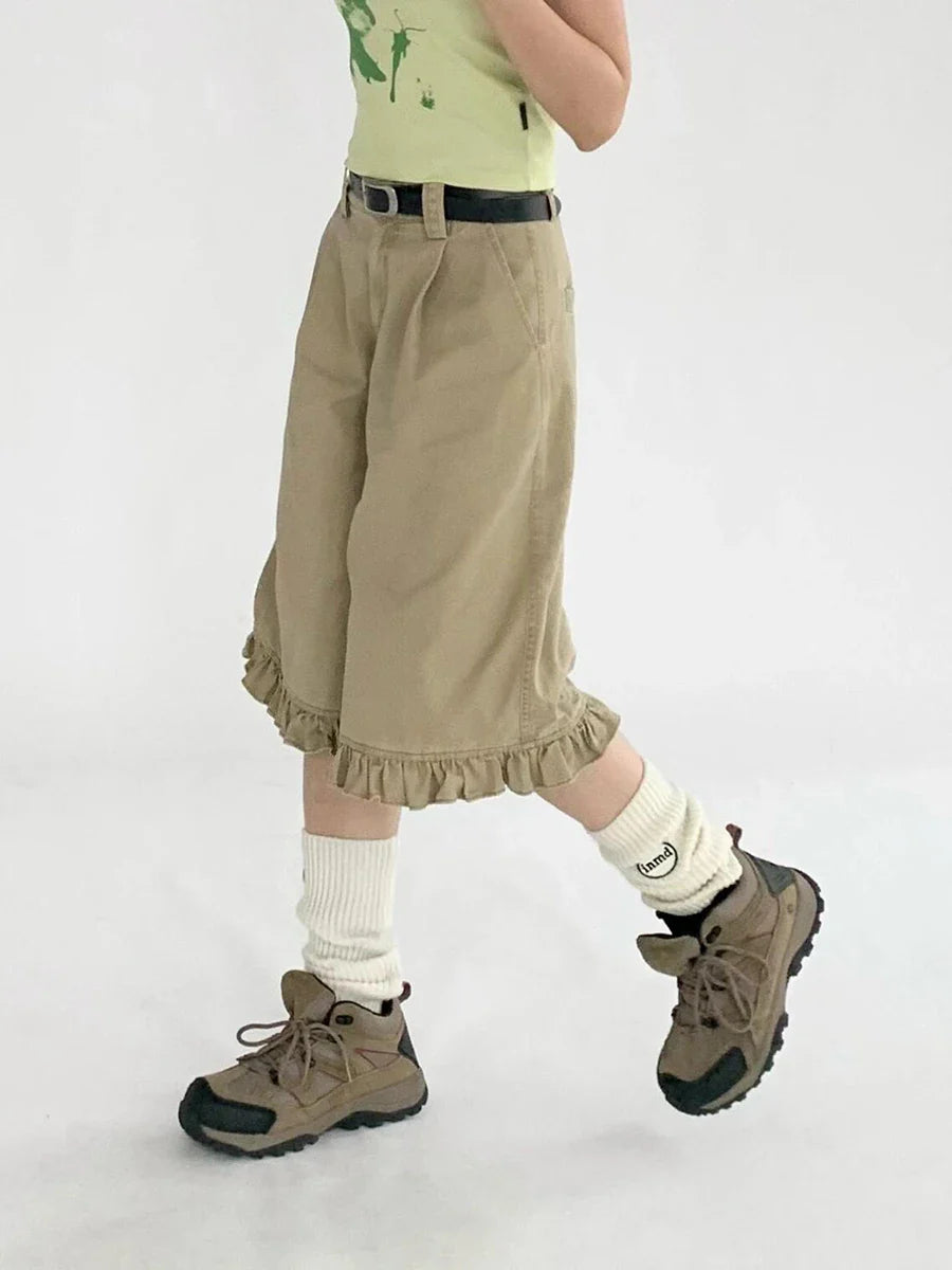 Schicke Patchwork-Jeansshorts mit weitem Bein