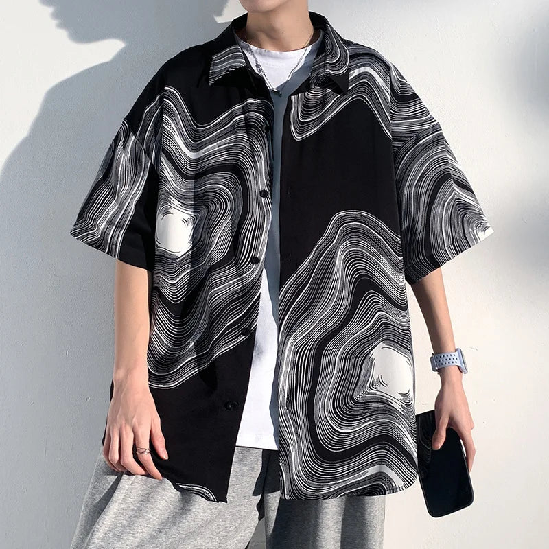 Chemise Ice à imprimé rétro pour homme, coupe ample