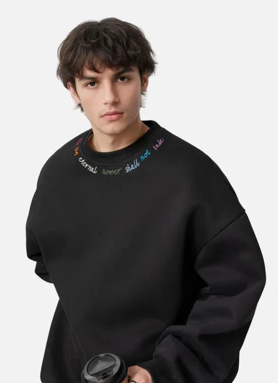 Sweatshirt mit Rundhalsausschnitt und Regenbogenbuchstabenstickerei
