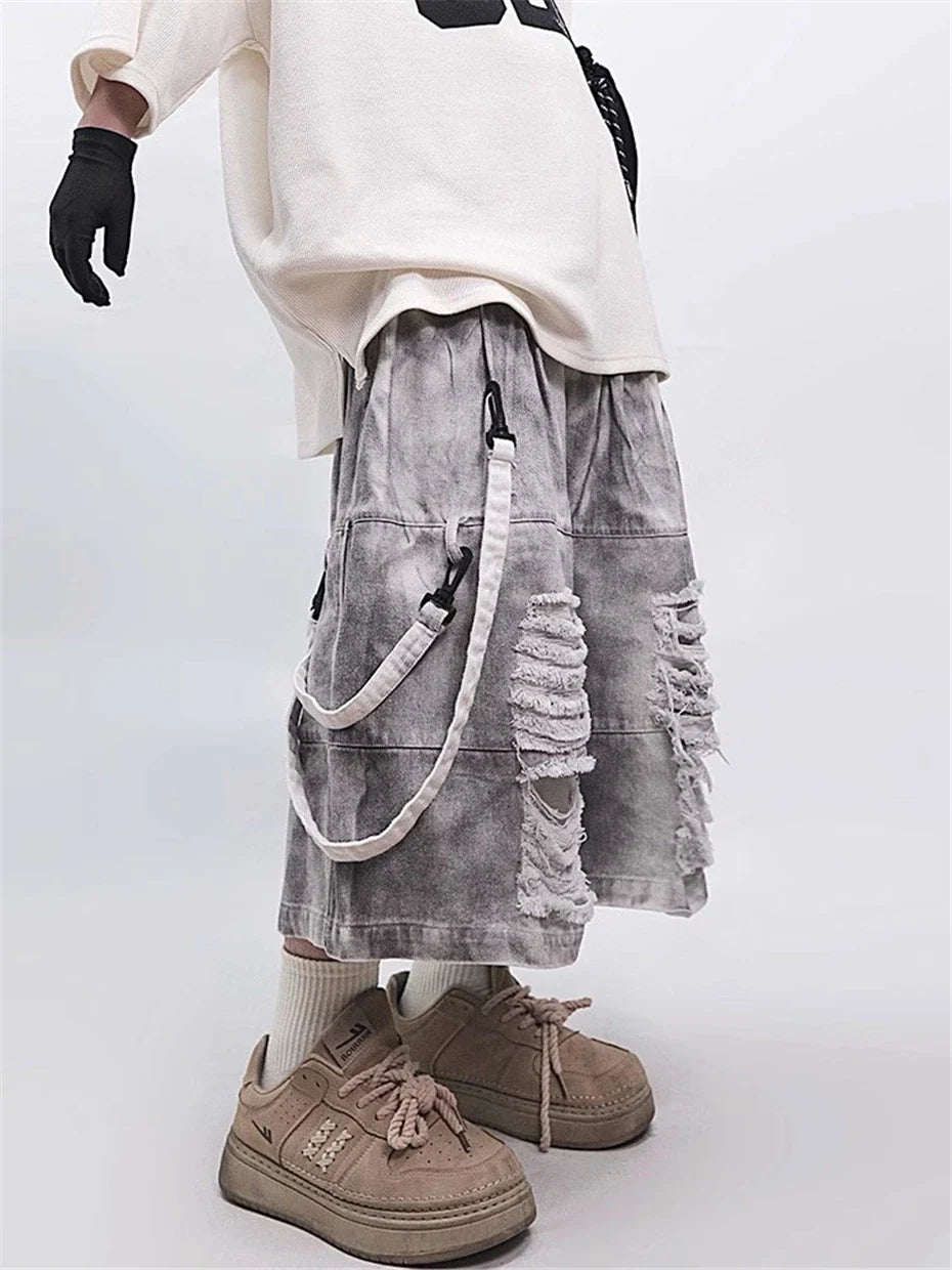 Vintage Streetwear Jeansshorts mit Rissen