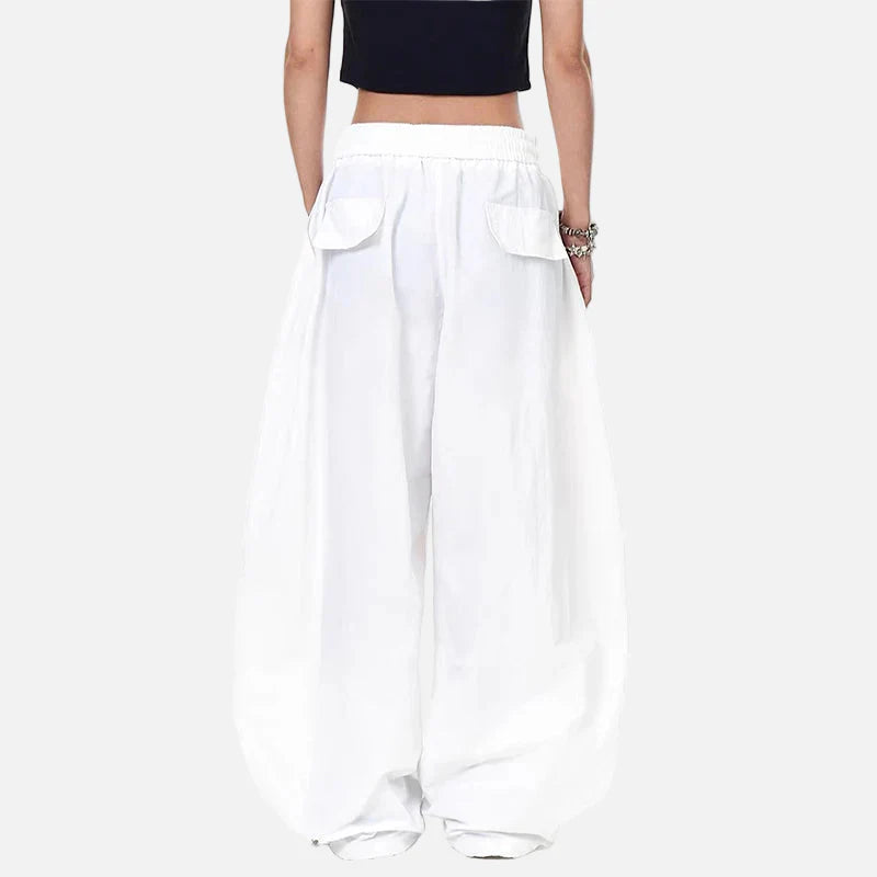 Y2K Oversize Patchwork Weiße Gothic Fallschirm-Jogginghose