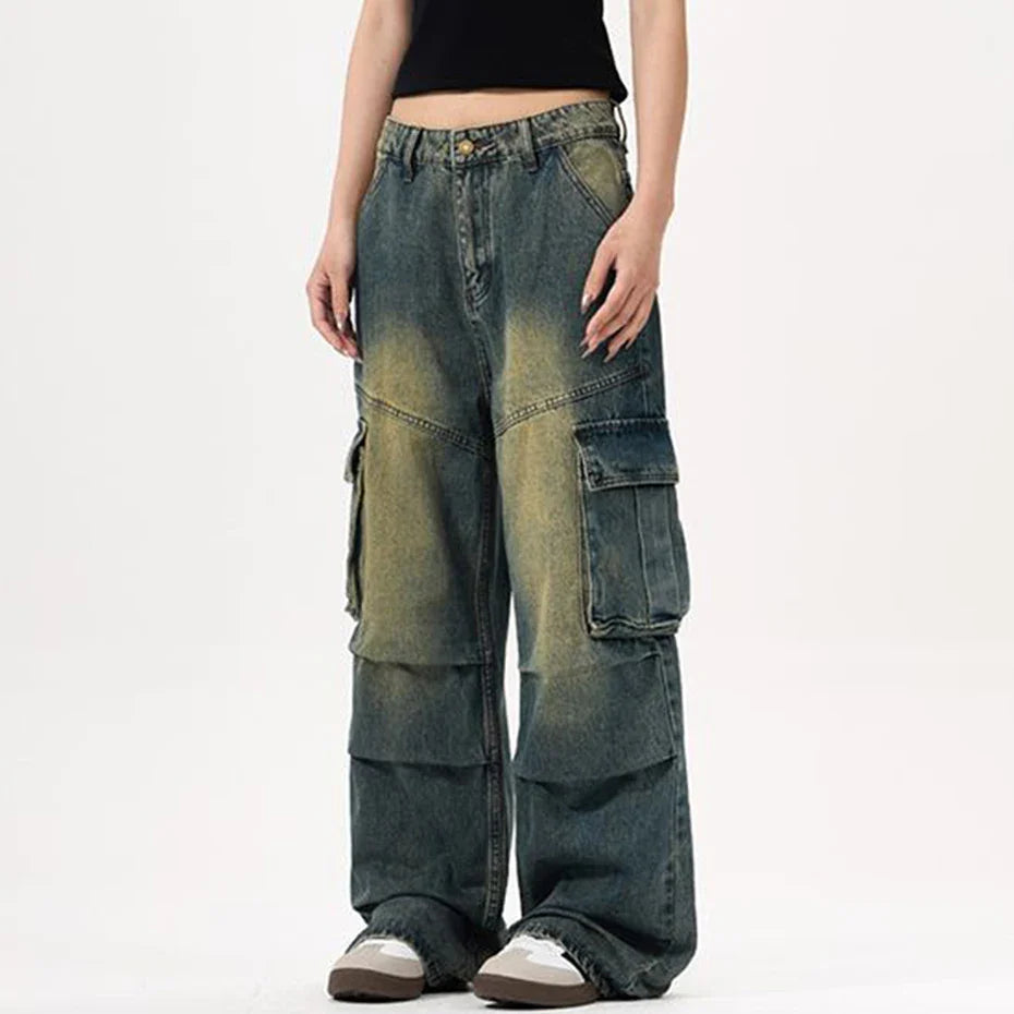 Lässige Vintage-Jeans mit geradem Bein und Taschen
