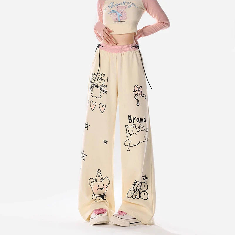 Handbemalte, locker sitzende Vintage-Sweatpants mit geradem Bein