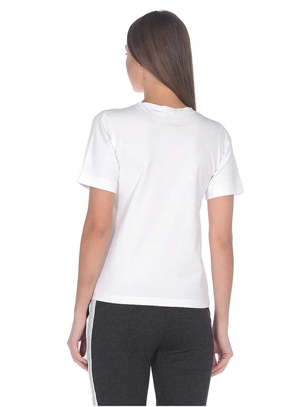 Women Simple Printed White Cotton Drop Sleeve T-Shirt