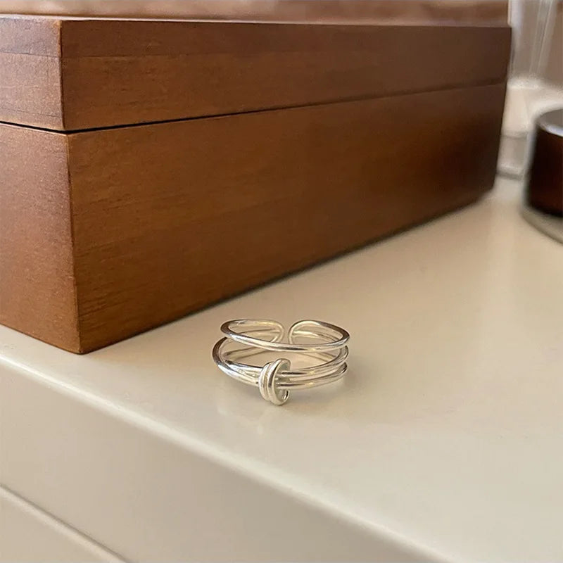 Silver Multilayer Knot Punk Ring