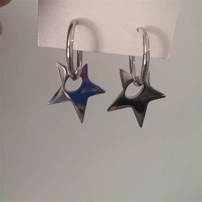 Boucles d'oreilles créoles tendance coréennes pentagramme étoile