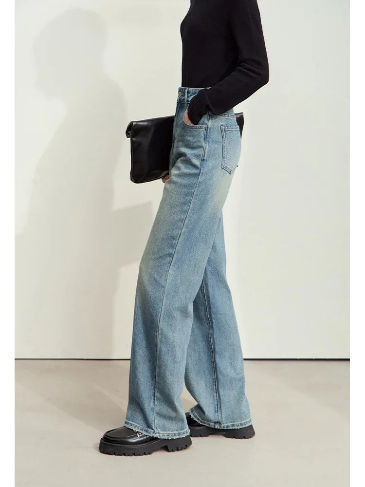Amii Minimalismus Leder-Kontrast-Jeans