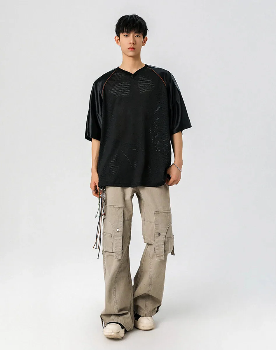 Casual Japanes Style Breathable Mesh V-Neck T-Shirt