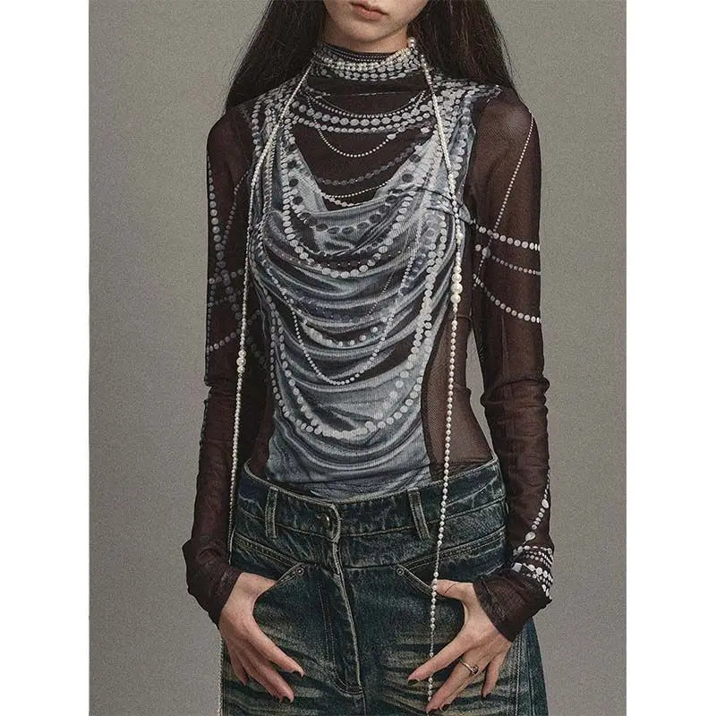 Elegantes amerikanisches Sommer-T-Shirt aus bedrucktem Gaze