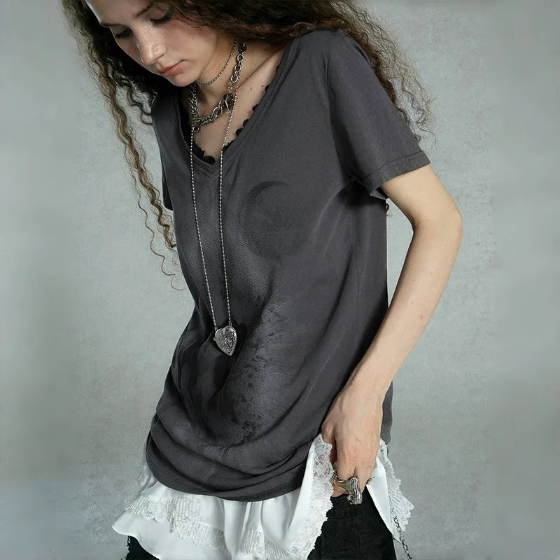 Grunge Y2K Graffiti Print Damen-T-Shirt
