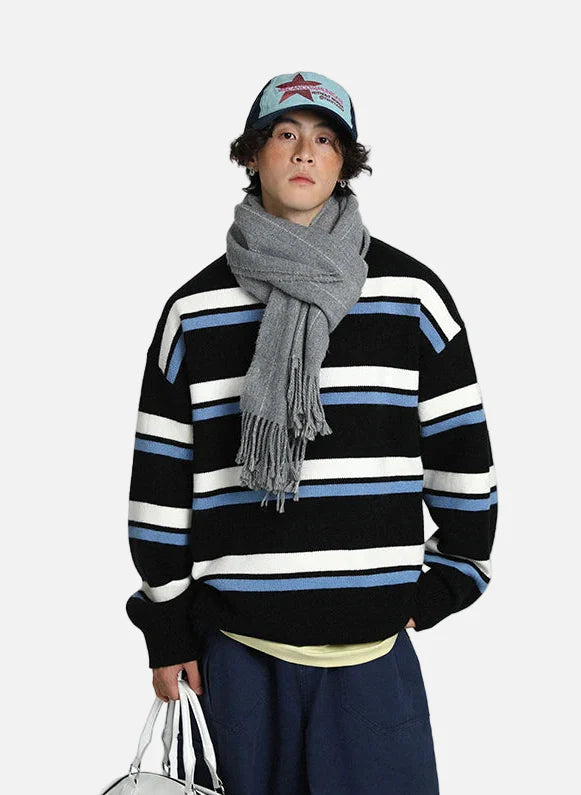 Pull décontracté rayé en maille streetwear