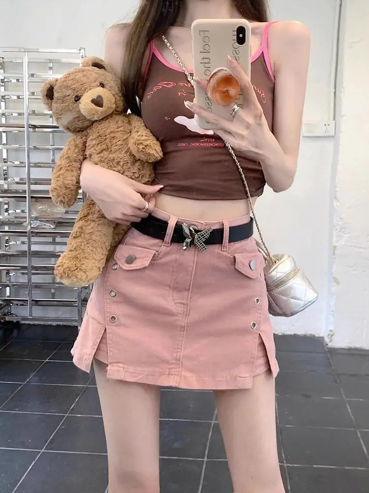 Ästhetischer Y2K-Minirock in Rosa im Kawaii-Stil