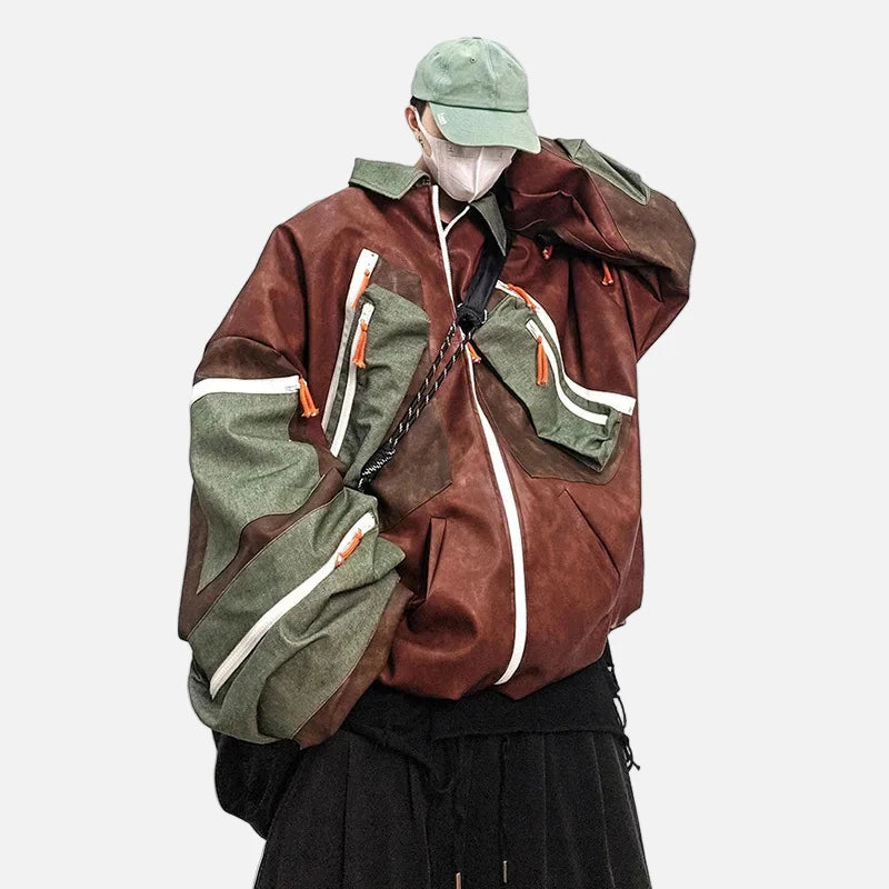 Veste en cuir multi-panneaux streetwear élégante