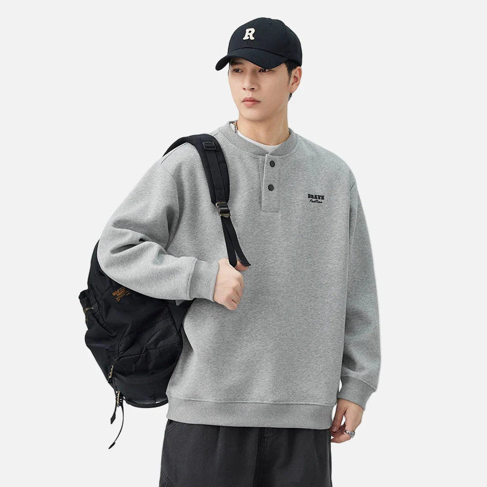 Weiches, bequemes Freizeit-Sweatshirt mit Henley-Ausschnitt