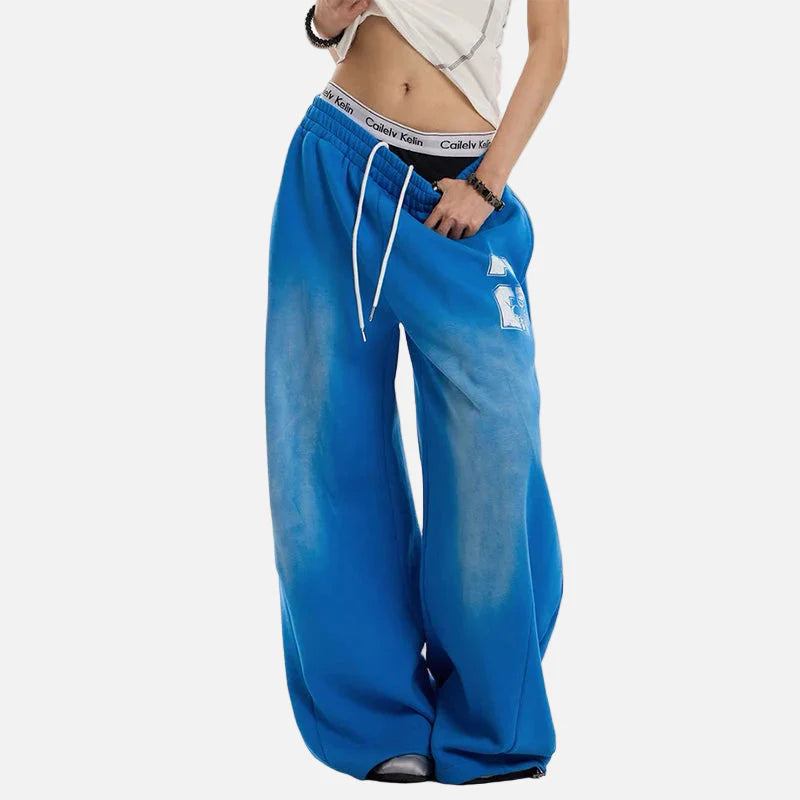 Blaue, gemütliche Jogginghose im Y2K-90er-Jahre-Stil mit weitem Bein