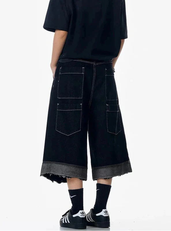 Streetwear Y2K Schwarze Jeansshorts im koreanischen Gothic-Stil im Y2K-Stil