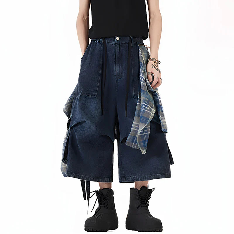 Anpassbare karierte, kurze Jeans-Jorts