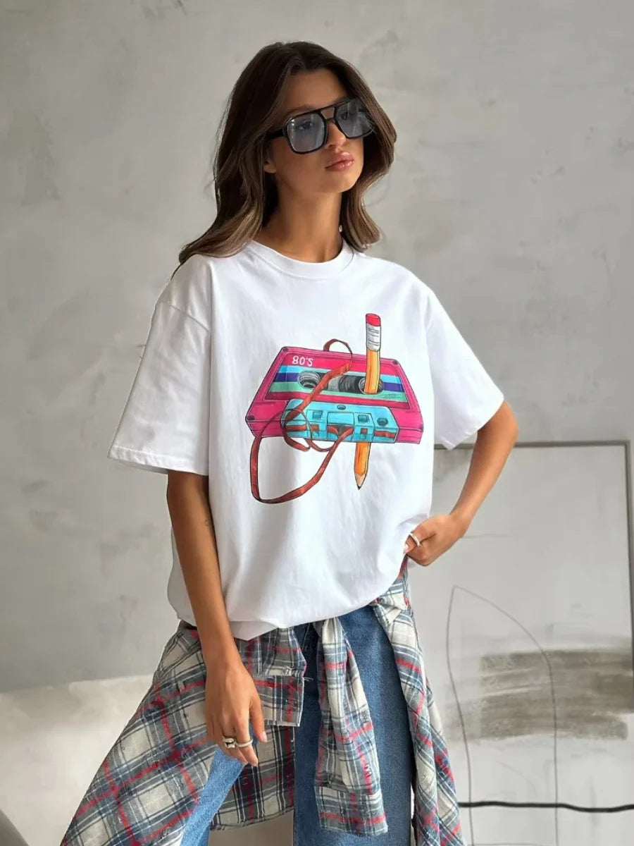 T-shirt vintage hip-hop en coton imprimé
