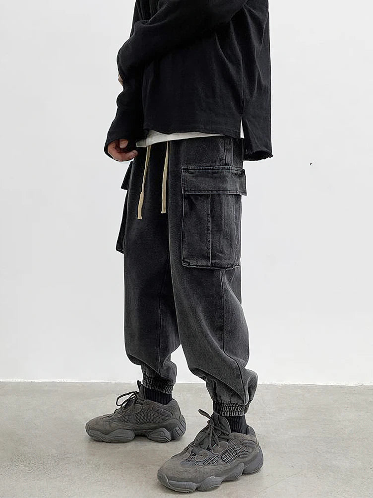 Baggy Streetwear Schwarze Denim Cargo-Jeans