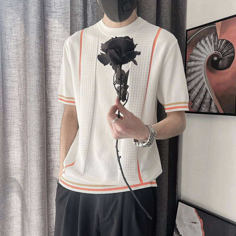 Klassisches, bequemes kariertes Kurzarm-Strickshirt