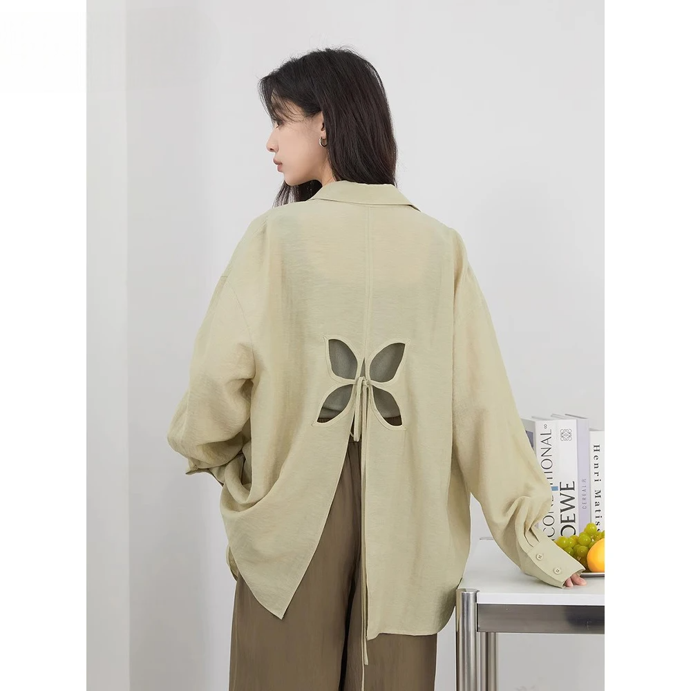 Back Hollow Out Loose Long Sleeve Shirt