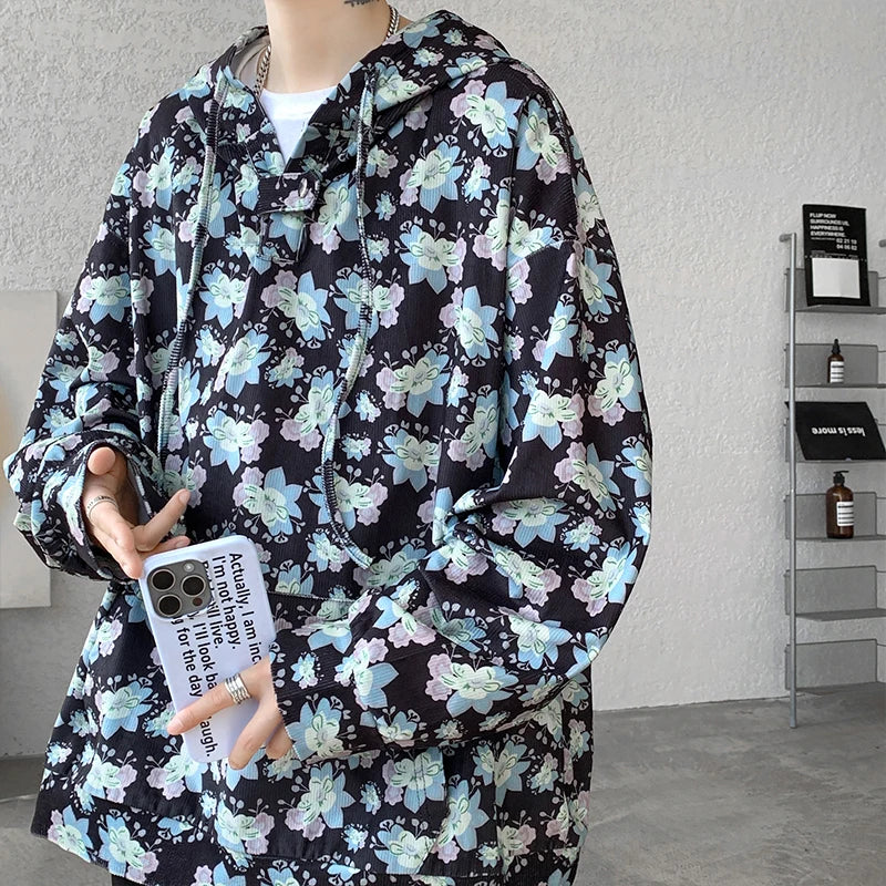 Cool Vintage Floral Printed Loose Hoodie
