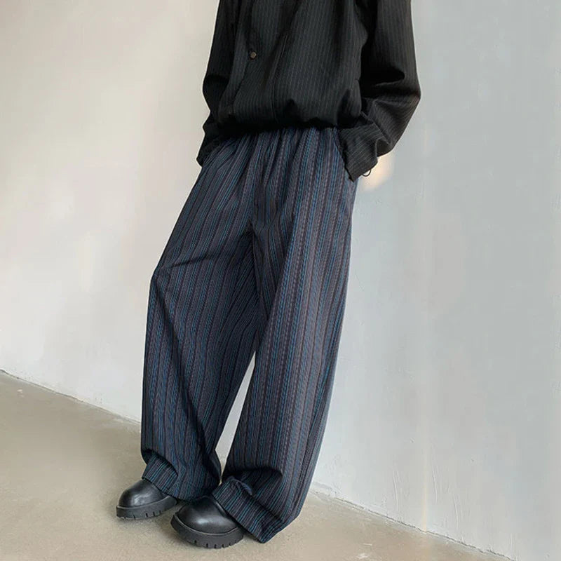 Koreanische gestreifte Hose mit weitem Bein
