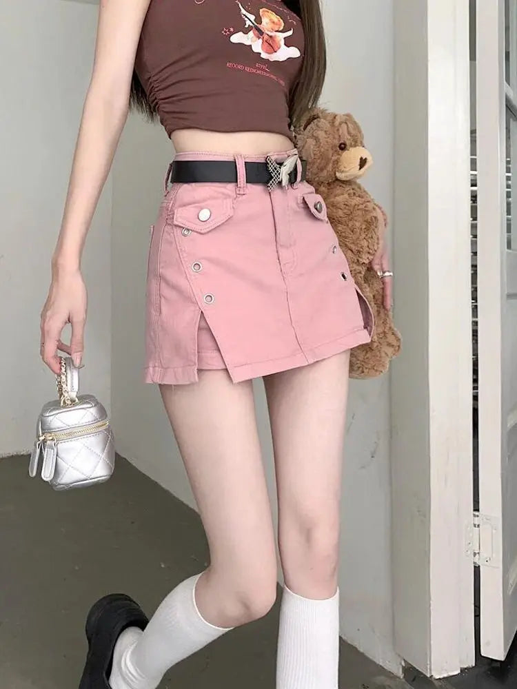 Ästhetischer Y2K-Minirock in Rosa im Kawaii-Stil