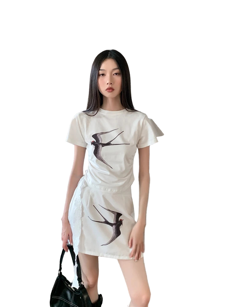 Y2K Swallow Print 2 Piece Top