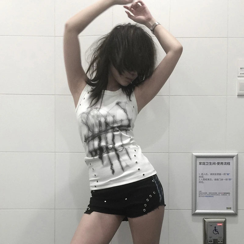 Grunge Y2K Tattoo Print Damen Tanktop