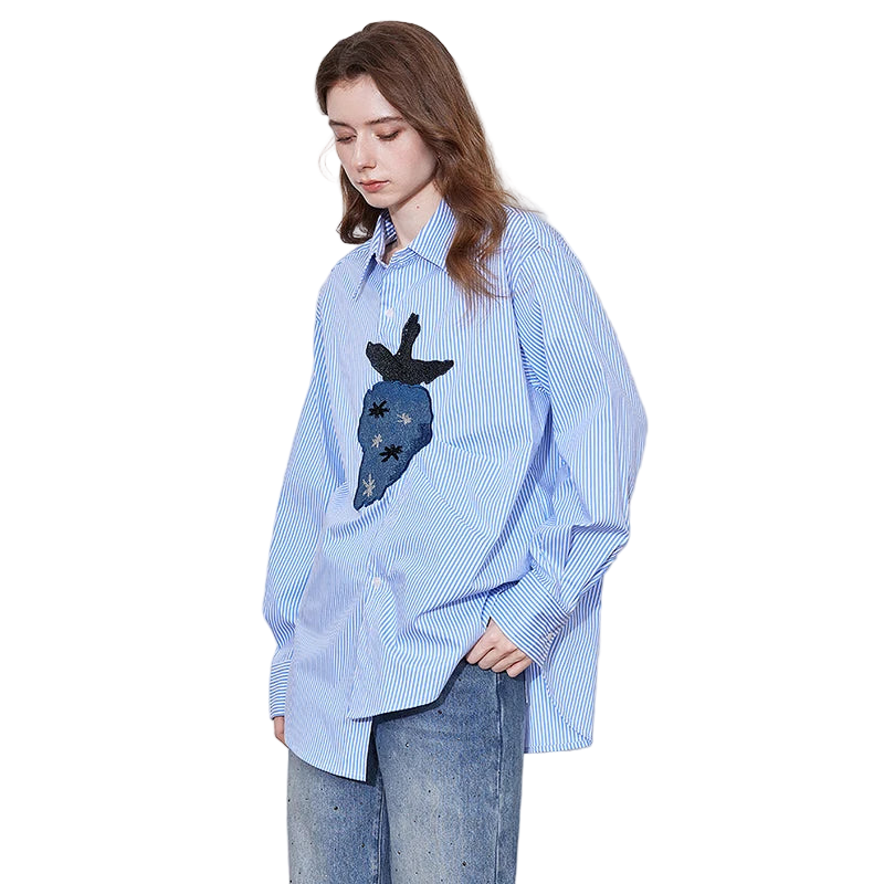 Chemise à manches longues pour femme à imprimé fraise rayé