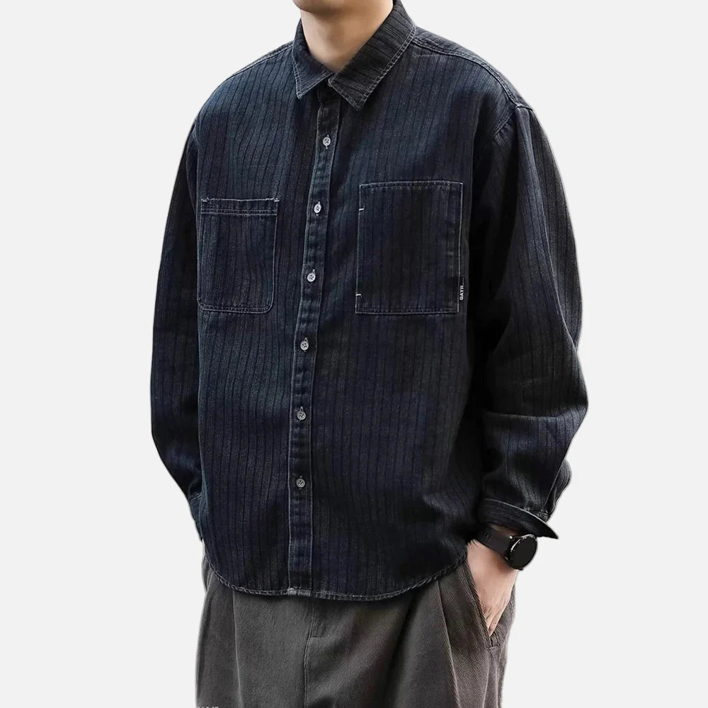 Chemise oversize décontractée à rayures foncées et manches longues
