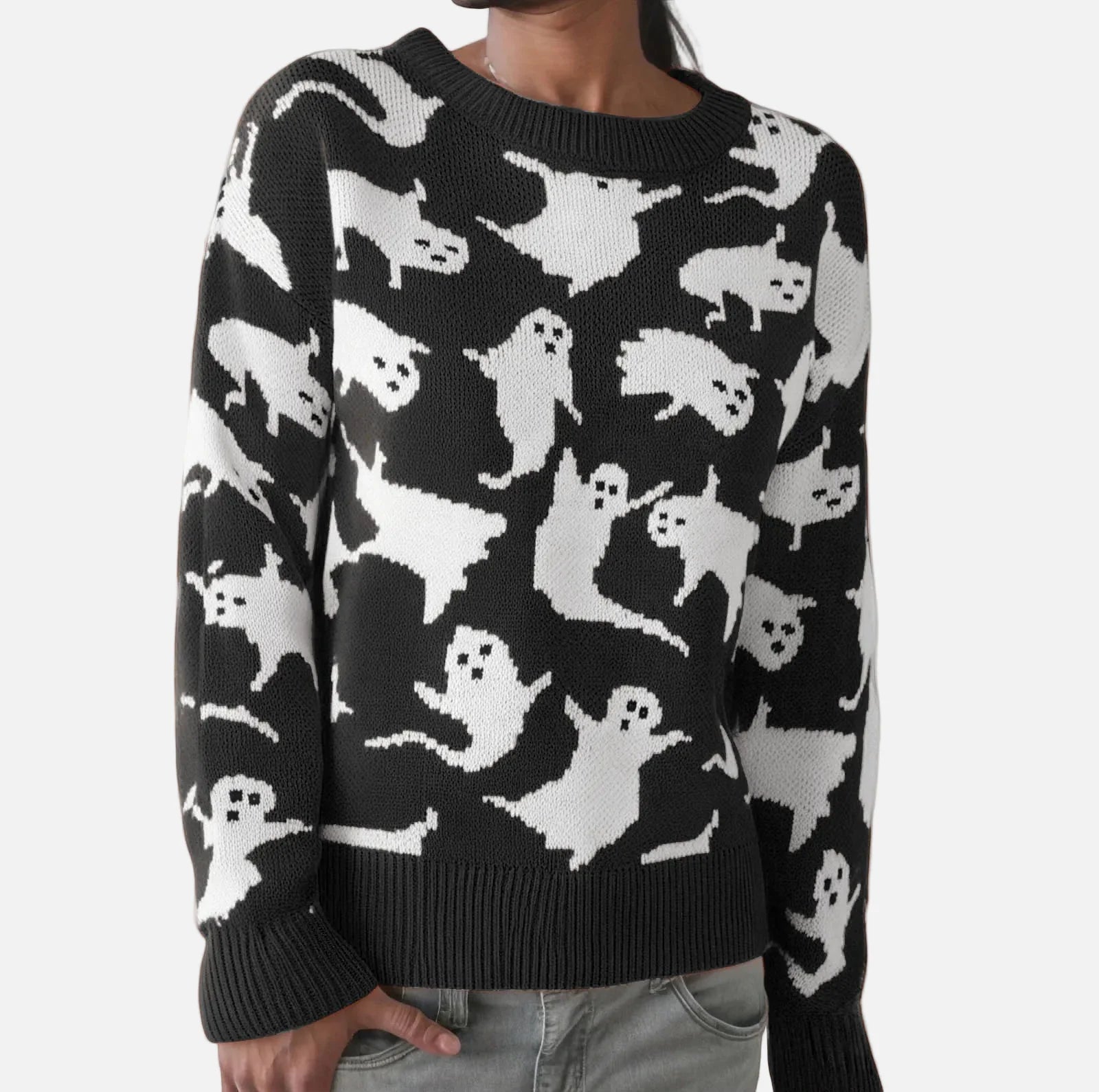 Gemütlicher Halloween-Leoparden-Strickpullover