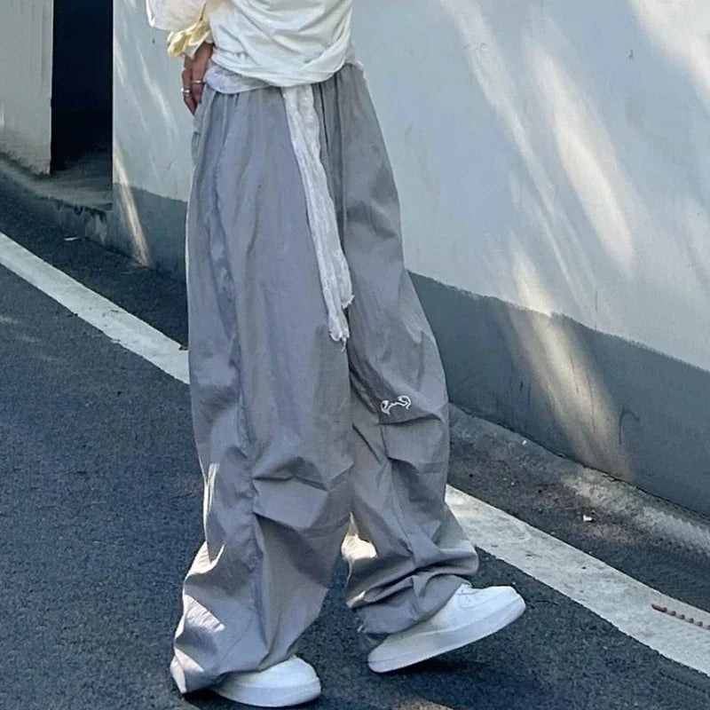 Pantalon de survêtement vintage streetwear à jambes larges et cordon de serrage