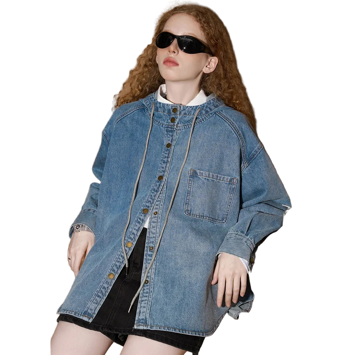 Oversized Distressed Women’s Denim Hooded Jacket