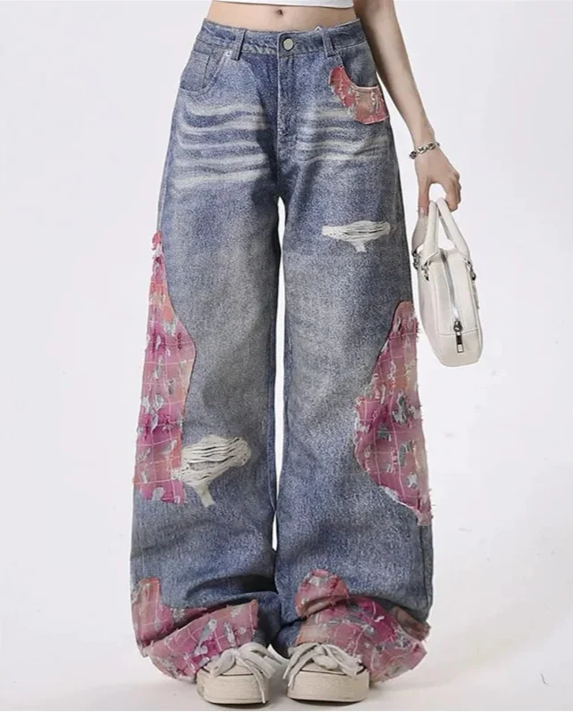 Coole Vintage Jeans mit Rissen, Hohlsaum und Quasten für Damen