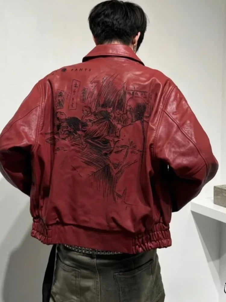Classic American Style Chic Red Leather Jacket
