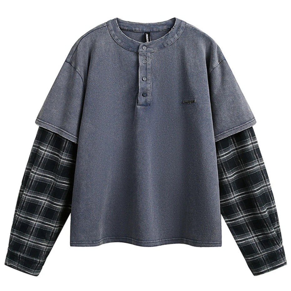 Men Plaid Fake Two-Piece T-Shirt
