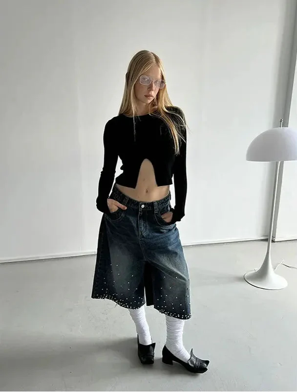 Damen Flauschige Streetwear Wadenlange Jorts