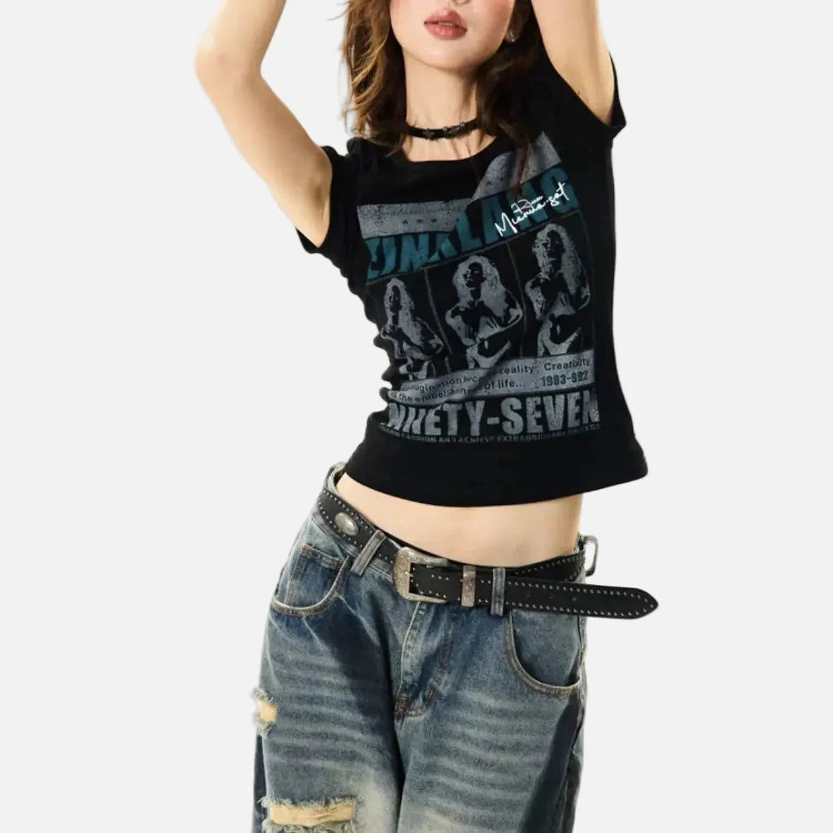 Women Retro Slim Fit Black T-Shirt