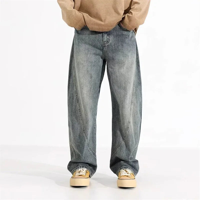 Jean en denim droit à jambes larges, style vintage cool pour homme
