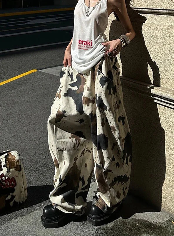 Vintage Y2K Oversize-Hose mit Kuhmuster
