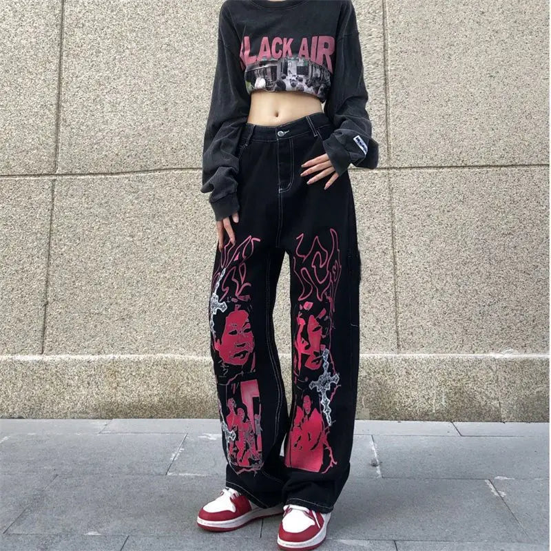 Jeans oversize noirs streetwear hip-hop Y2K