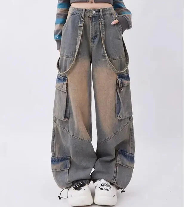 Stylische High-Waist-Jeans mit weitem Bein und Baggy-Style