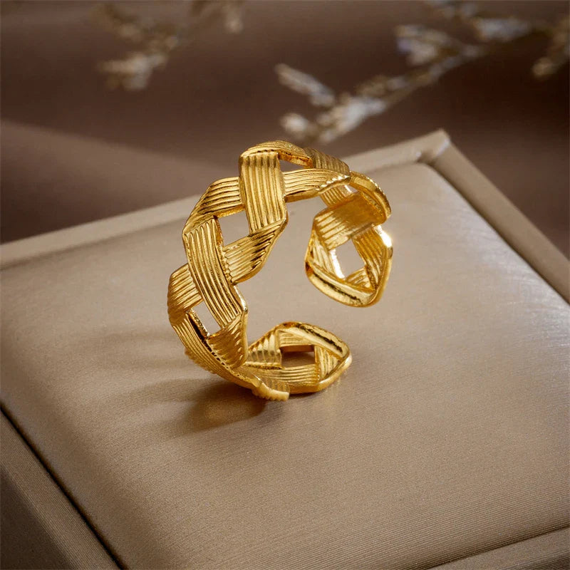 Bague ouverte en acier inoxydable à découpe en croix
